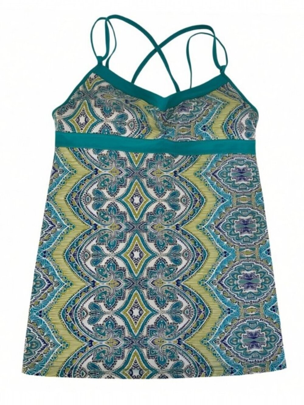 PRANA Teal Paisley Breathe Strappy Built-In Bra tank top size m